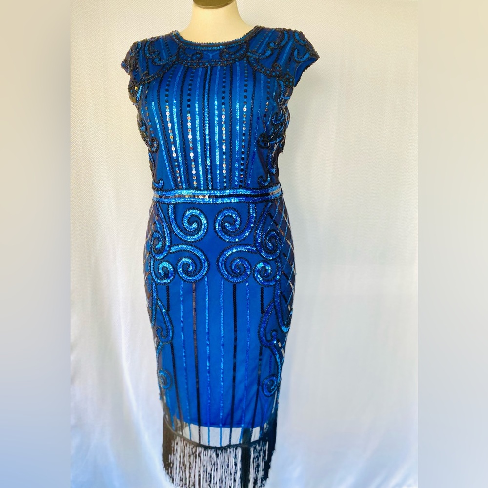 Blue sequined flapper dress
